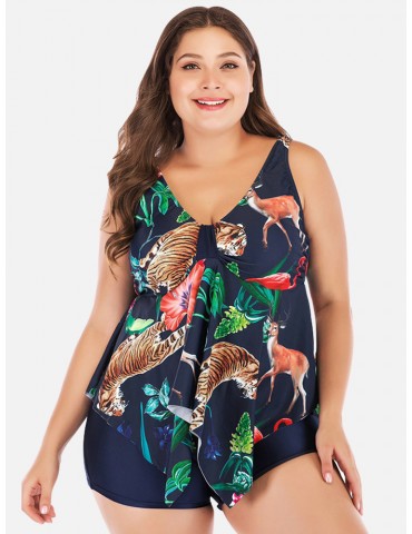 Plus Size Tankinis Animal Print Cover belly Women Swimsuits