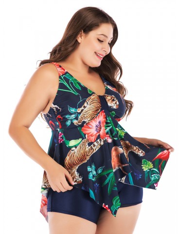 Plus Size Tankinis Animal Print Cover belly Women Swimsuits