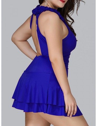 Plus Size Ruffled High Neck Backless Elegant Cupcake Swimdresses For Women