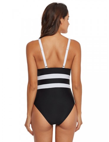 Plus Size Slimming Striped One Piece Patchwork Backless Women Swimwear By Newchic