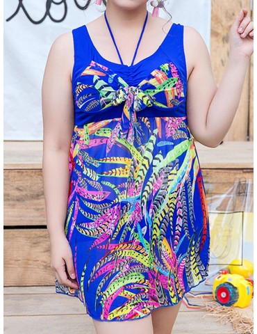 Push Up Sleeveless Bow-knot Floral Printed Breathable Backless Swimdress For Women