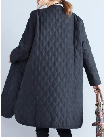 Casual Plaid Thicken Splited Button Long Sleeve Women Coats