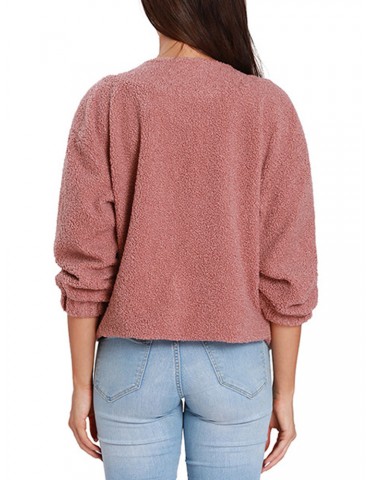 Fleece Solid Color Loose Button Coats