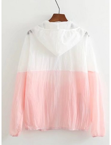 Casual Contrast Color Hooded Long Sleeve Coats For Women