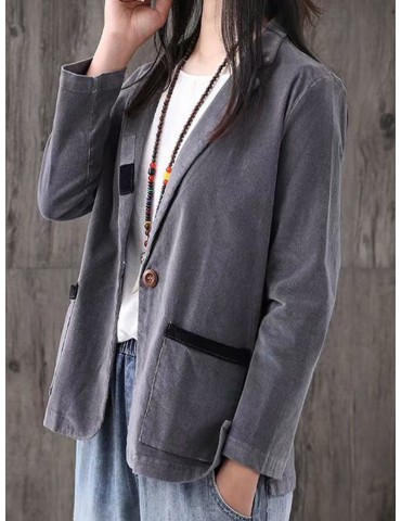 Literary Turn-down Collar Double Pocket Thin Coat