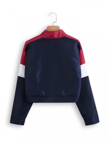 Patchwork Sport Crop Zipper Jacket