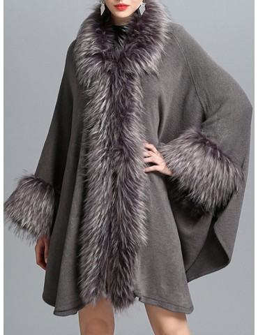 Elegant Knitting Faux Fur Patchwork Irregular Women Cloak Coats