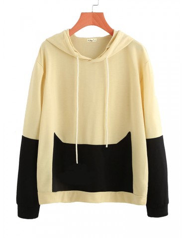 Casual Print Patchwork Hooded Long Sleeve Women Hoodies