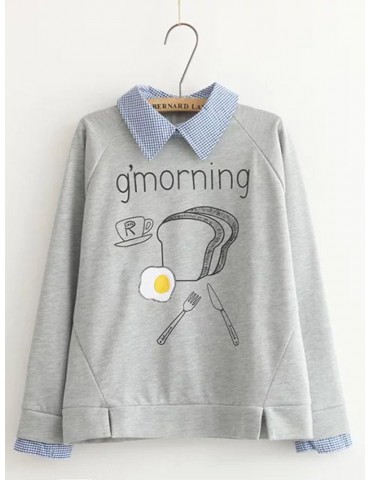 Printed Turn-down Collar Long Sleeve Sweatshirts