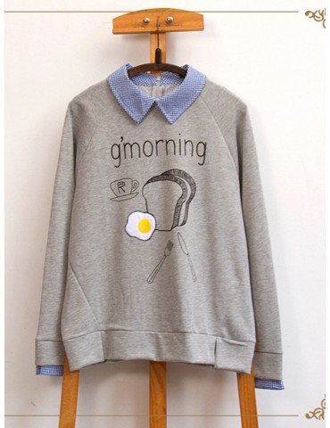 Printed Turn-down Collar Long Sleeve Sweatshirts