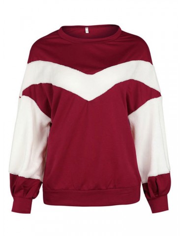 Casual Loose Velvet Patchwork O-Neck Long Sleeve Women Hoodies