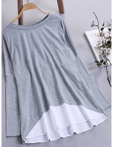 Fake Two Pieces Asymmetrical O-neck Sweatshirts