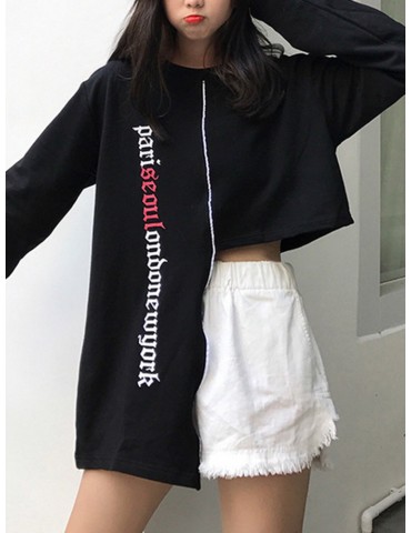 Irregular Letters Printed Long Sleeve Sweatshirt