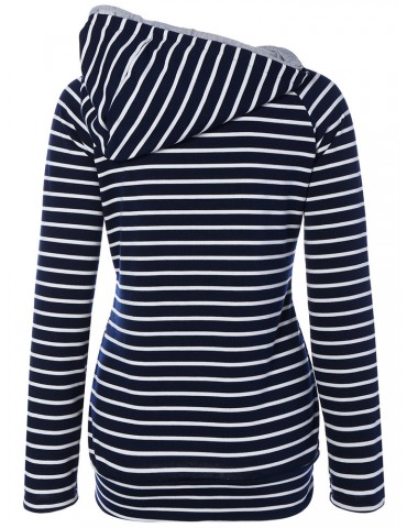 Casual Stripe Patchwork Zipper Hooded Long Sleeve Women Hoodies