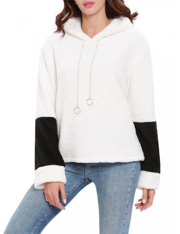 Fleece Patchwork Two Tone Hooded Sweatshirt