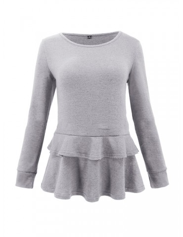 Flouncing Solid Color Crew Neck Sweatshirt