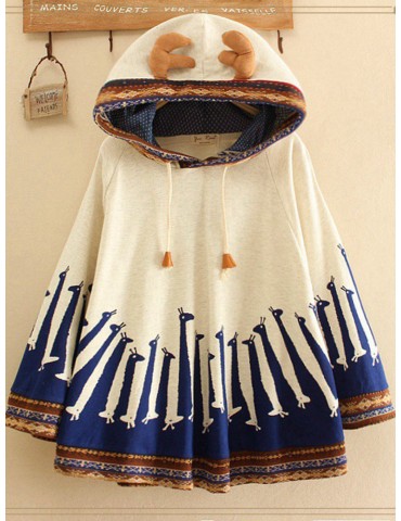 Printed Giraffe Oversized Antler Short Cloak Hoodies