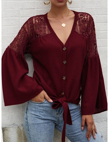 Lace Patchwork Hollow Long Sleeve Sweater