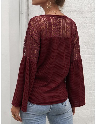 Lace Patchwork Hollow Long Sleeve Sweater