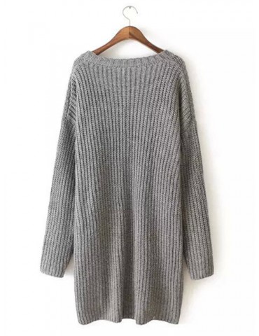 Casual Solid Color Irregular Splited Long Sleeve O-neck Women Sweaters