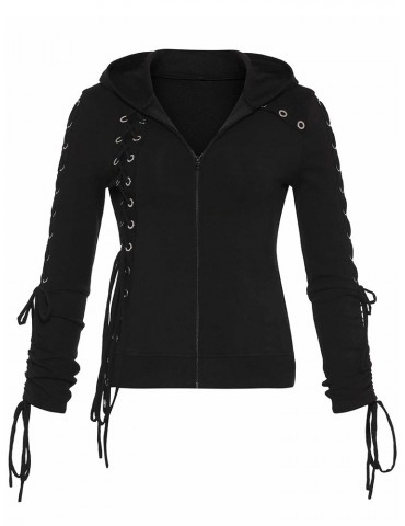 Solid Color Chest Lace Hooded Sweatshirts For Women