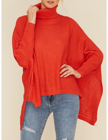 Chic Solid Color Loose Asymmetrical Turtleneck Sweater