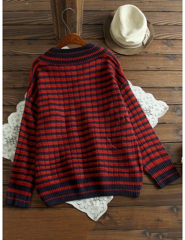 Casual V-neck Striped Sweaters For Women