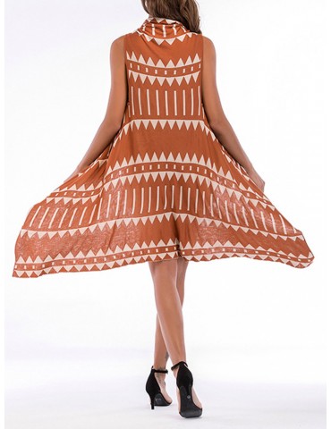 Printed Geometry Knitted Irregular Sleeveless Loose Cardigans