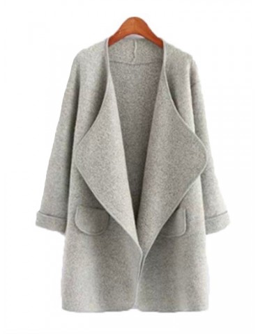 Loose Open Front Solid Color Autumn Winter Knit Long Sweater