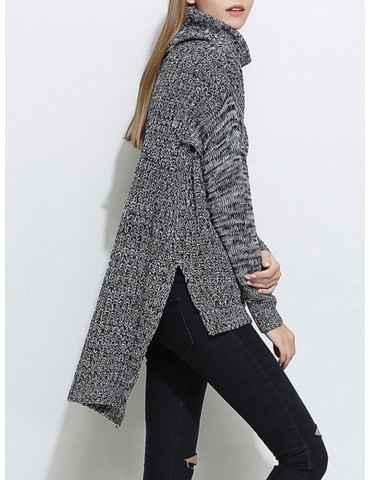 Casual Pure Color Irregular Turtleneck Long Sleeve Women Sweaters